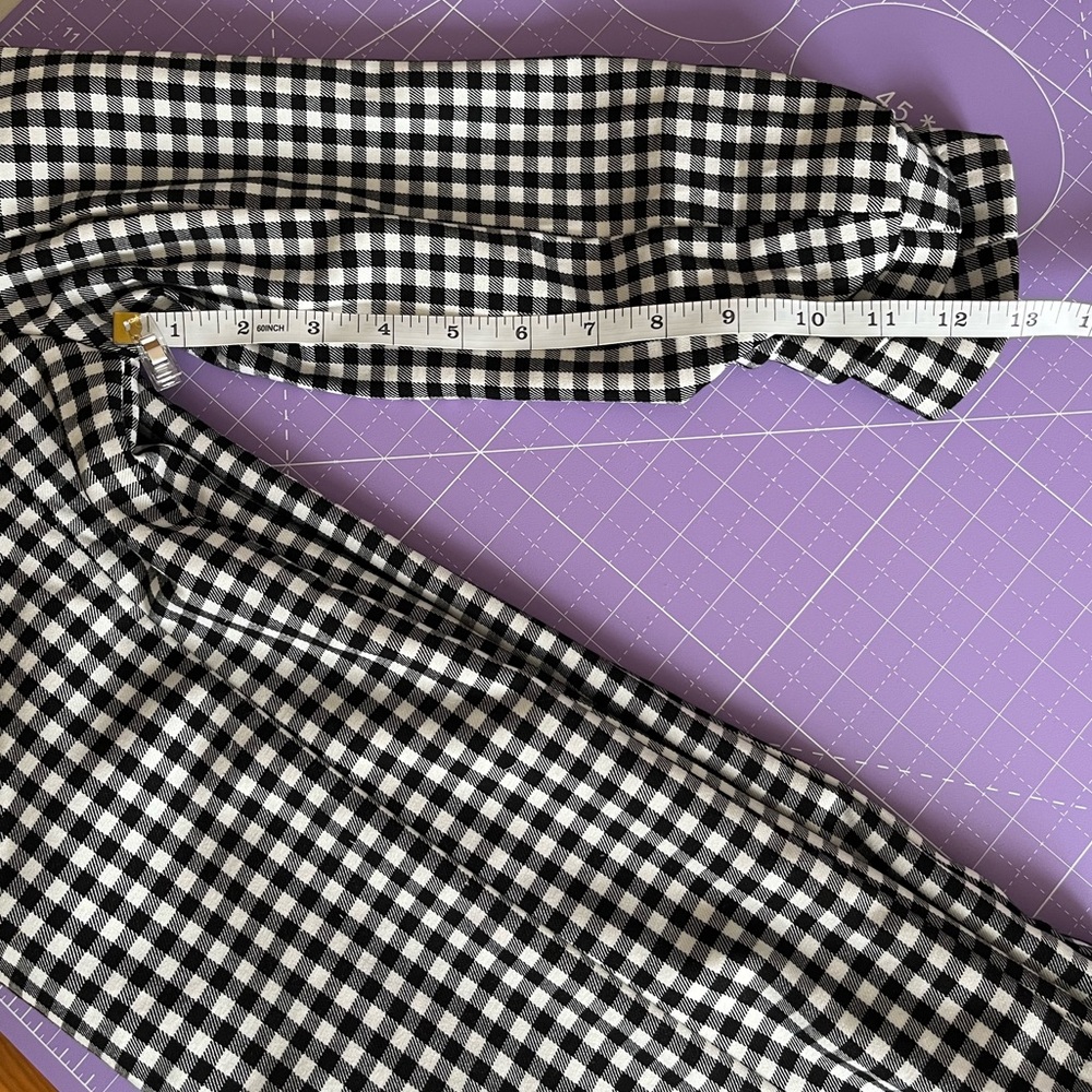 Black & White Gingham Open Front Blazer Ruched Sleeves Extra Small, Like New - Picture 7 of 11